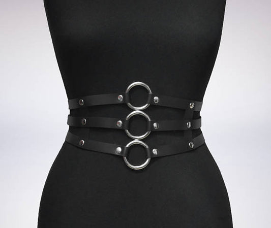 Women Black Leather Rivet Belt